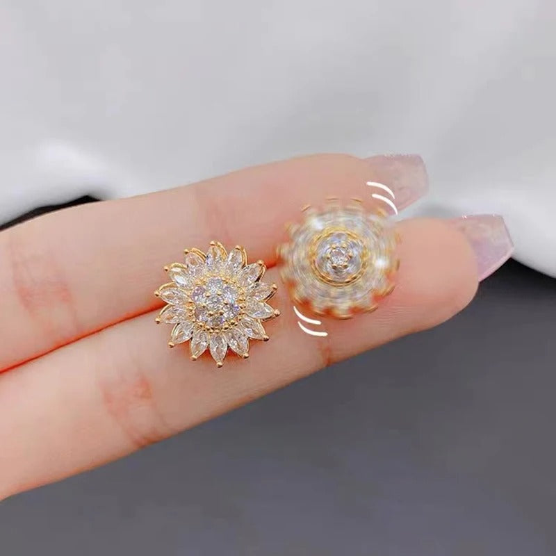 Aretes Girasol Giratorios Bañados en Oro